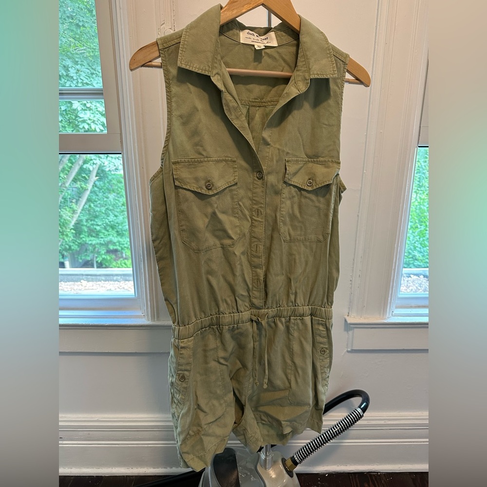 Sage green tank/shorts jump suit. From Anthropologie.